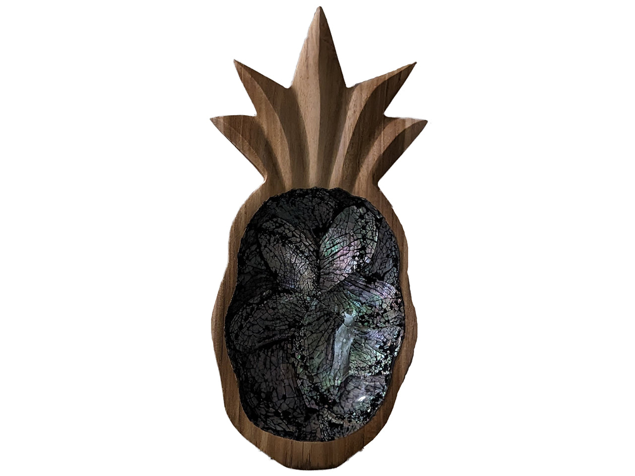 11.75″ x 6″, LARGE Teakwood Base Abalone Shell Inlay Pineapple Bowl ...